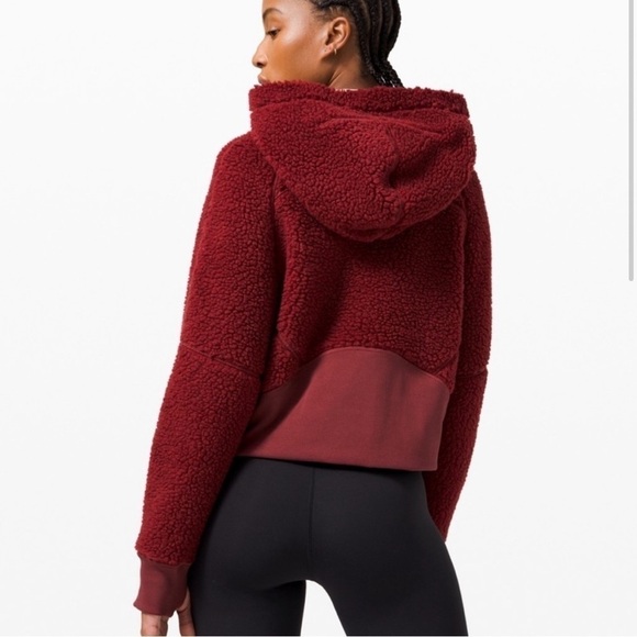 Lululemon Scuba wool Oversized Sherpa 1/2 Zip Savannah burgundy red size M/L - Picture 3 of 12
